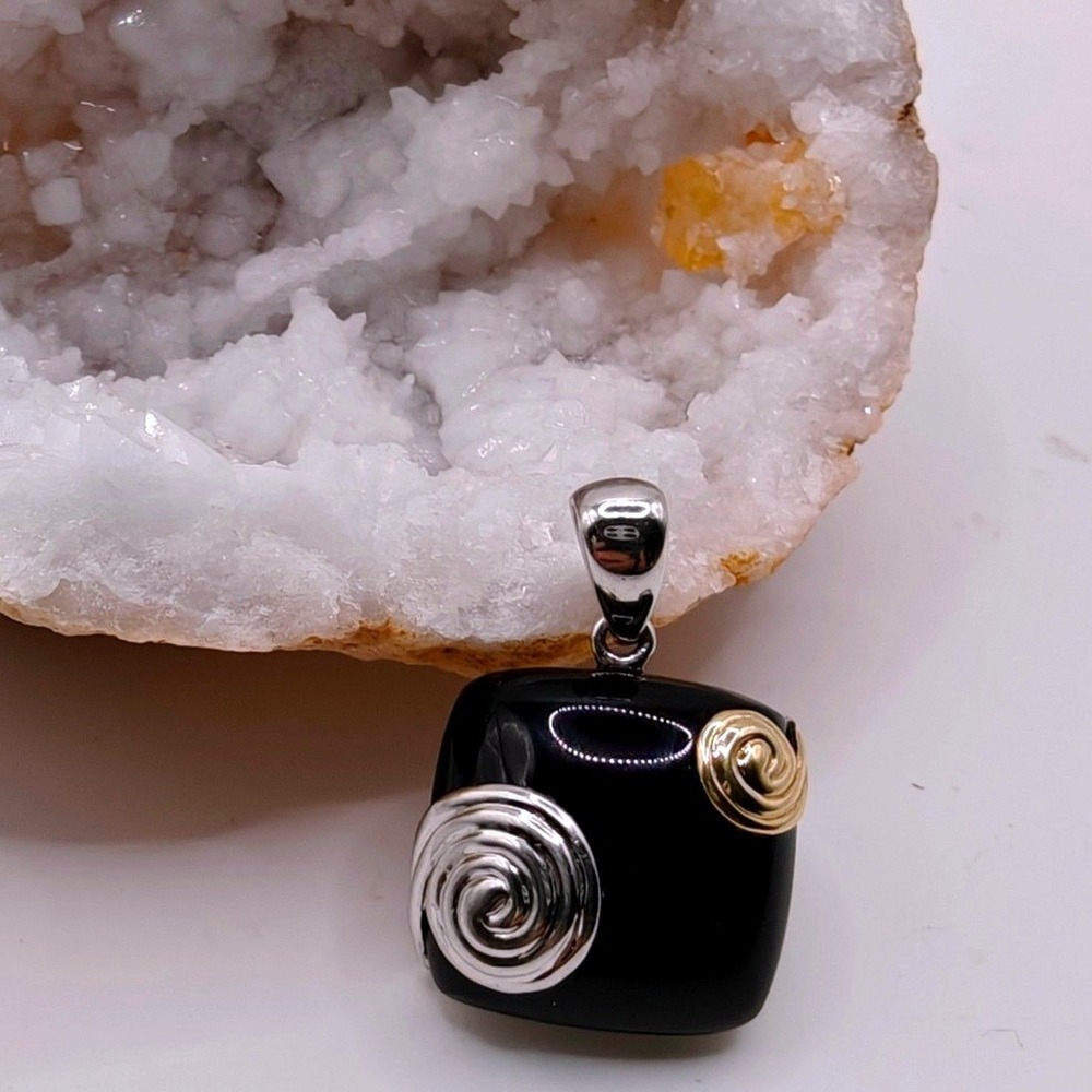 Lorenzo Black Onyx Pendant Sterling Silver 18k Yellow Gold Spiral Mixed Metal